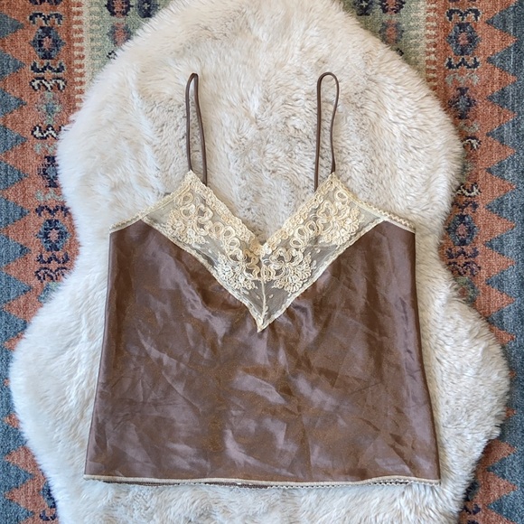 Vintage satin lace camisole tank top neutral brown cream no size small medium - Picture 3 of 17